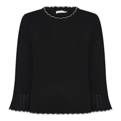 Micha musta neulepusero valkoisilla yksityiskohdilla