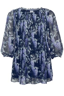 STI kuviollinen sininen sifonkipusero