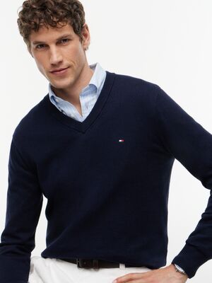 Tommy HIlfiger tummansininen puuvillaneule