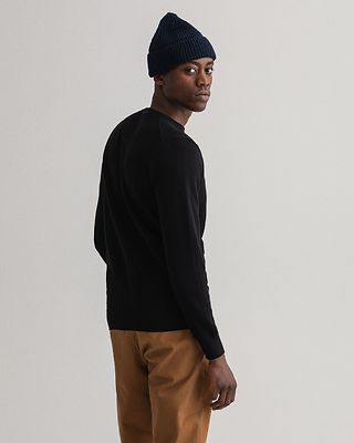 Gant musta puuvilla neule pusero pyöreällä pääntiellä