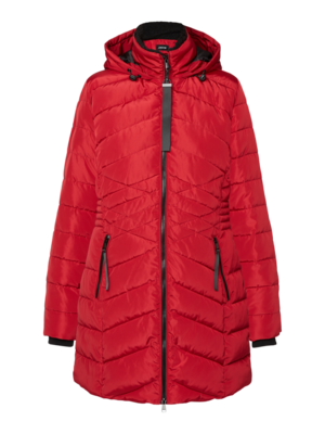 Jensen punainen talvitakki mustilla yksityiskohdilla