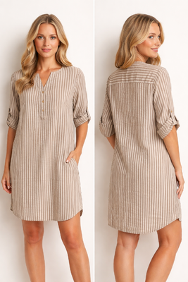 Lea H beige raidallinen paitamekko