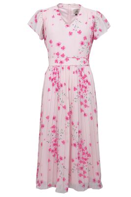 STI vaaleanpunainen kukkakuosinen midimekko