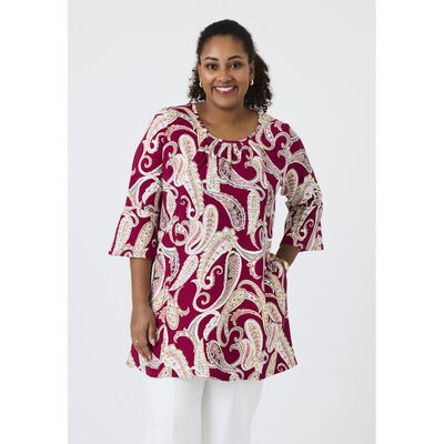 Pont Neuf a-linjainen tunika viininpunaisen ja beigen sävyissä