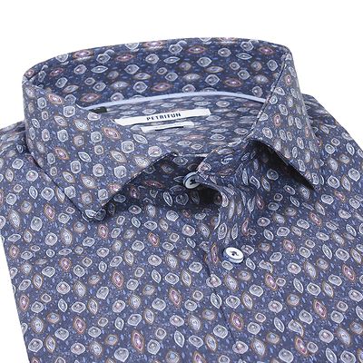 Petrifun sininen kuviollinen pitkähihainen paita slim fit mitoitus