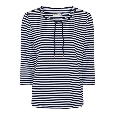 Micha sinivalkoraidallinen 3/4-hihainen trikoopaita