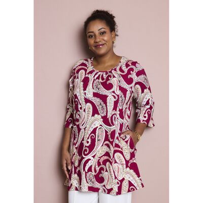 Pont Neuf a-linjainen tunika viininpunaisen ja beigen sävyissä