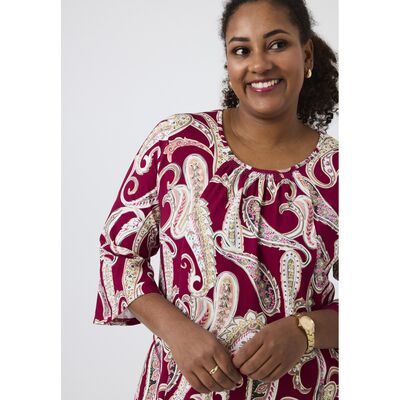 Pont Neuf a-linjainen tunika viininpunaisen ja beigen sävyissä