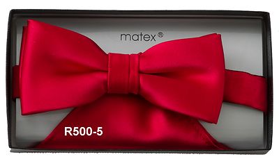 Matex tummanpunainen kiiltäväpintainen rusetti ja taskuliina