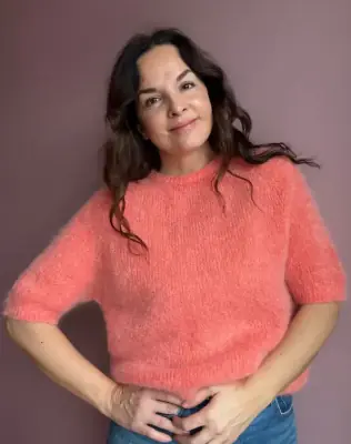 Peura Collection korallin sävyinen mohairneulepusero