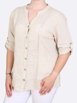 Hegler pellavan sävyinen kirjailtu pusero