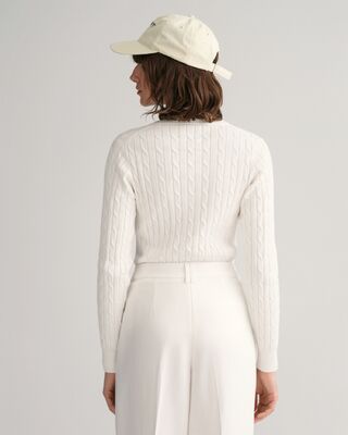 Gant luonnonvalkoinen puuvillapalmikkoneule v-pääntiellä