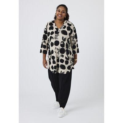 Pont Neuf beige a-linjainen tunika mustalla kuvioinnilla