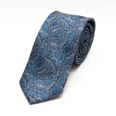 Matex sininen paisley-kuosillinen silkkisolmio