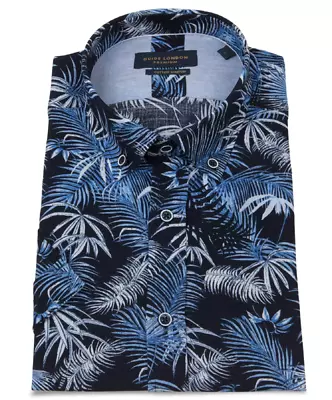 Guide London sinikuvioinen lyhythihainen slim fit paita