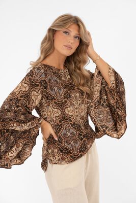 Capri Collection paisley-kuosinen röyhelöhihainen pusero