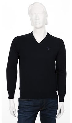 Gantin tummansininen puuvillaneule V-pääntiellä