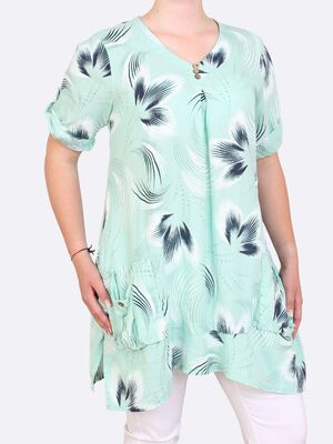 Hegler mintunvihreä kuviollinen pellavatunika