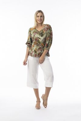 Orientique vaaleanvihreä kuviollinen pusero