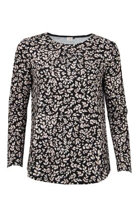 STI musta paksumpi trikoopusero beigellä kuviolla