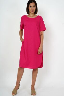 M.X.O pinkki lyhythihihanen pellava mekko