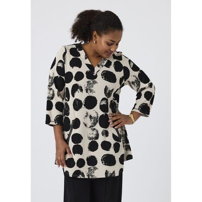 Pont Neuf beige a-linjainen tunika mustalla kuvioinnilla