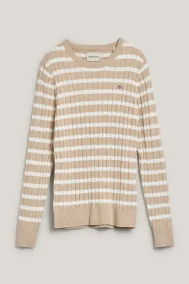 Gant beige-valko raidallinen puuvillaneule