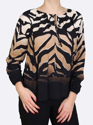 Lea H. beigemusta kuviollinen viskoosipusero