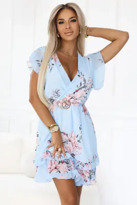 Vaaleansininen sifonkinen juhlamekko