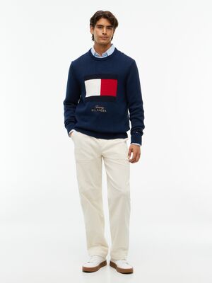 Tommy Hilfiger tummansininen lippulogollinen puuvillaneule