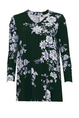 STI mustavalkoinen kukallinen joustava tunika