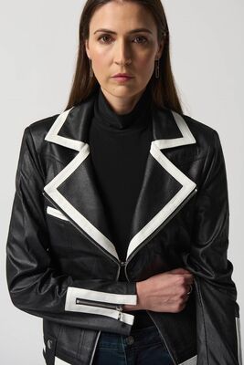 Joseph Ribkoff mustavalkoinen nahkajäljitelmä jakku